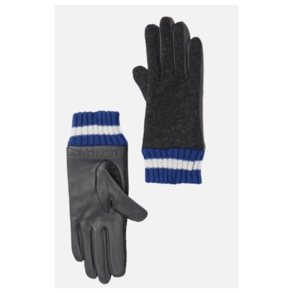 Calvin Klein Women Leather Knit Combo Touchscreen
Gloves Blue Gray NWT - Picture 7 of 7